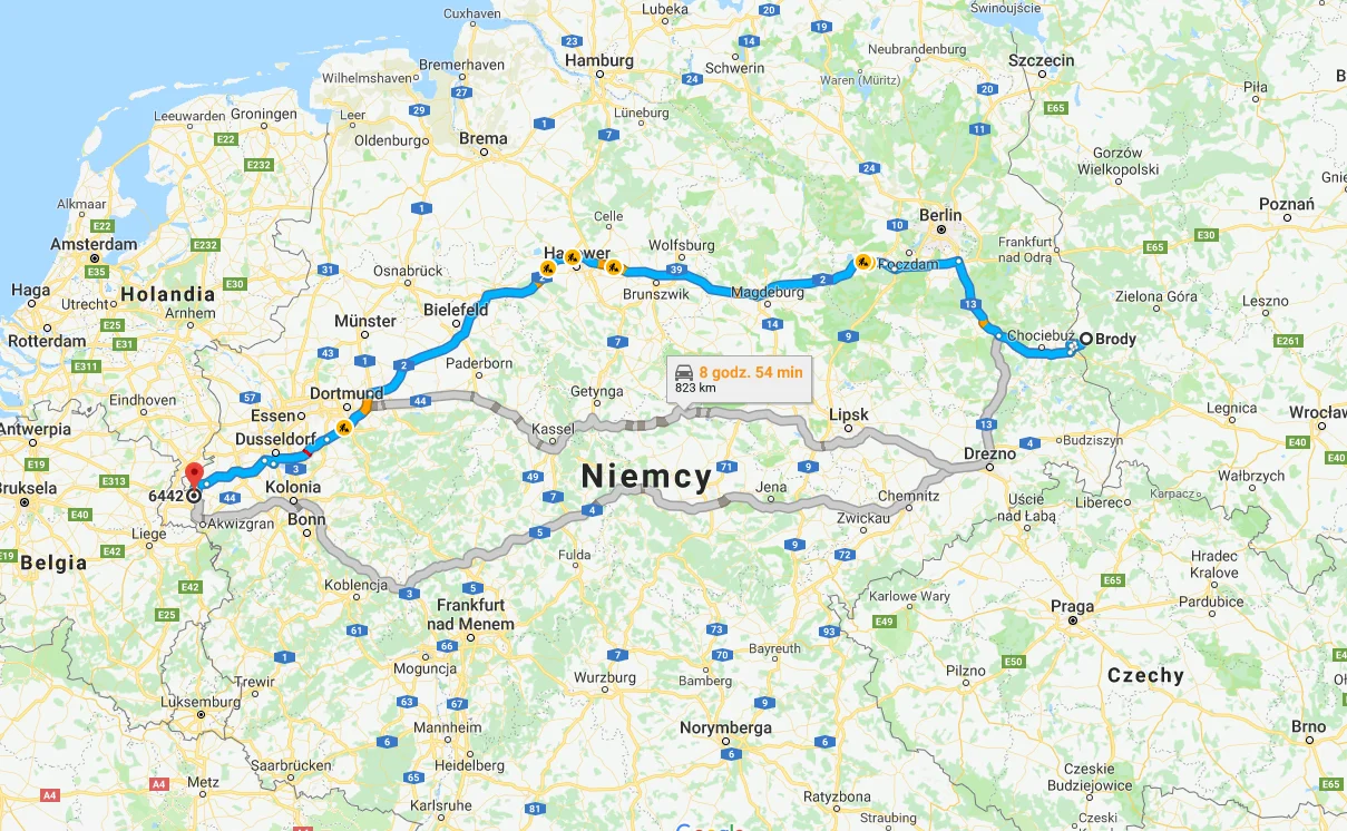 6442 Brunssum, Holandia - 68-343 Brody Żarskie, Polska