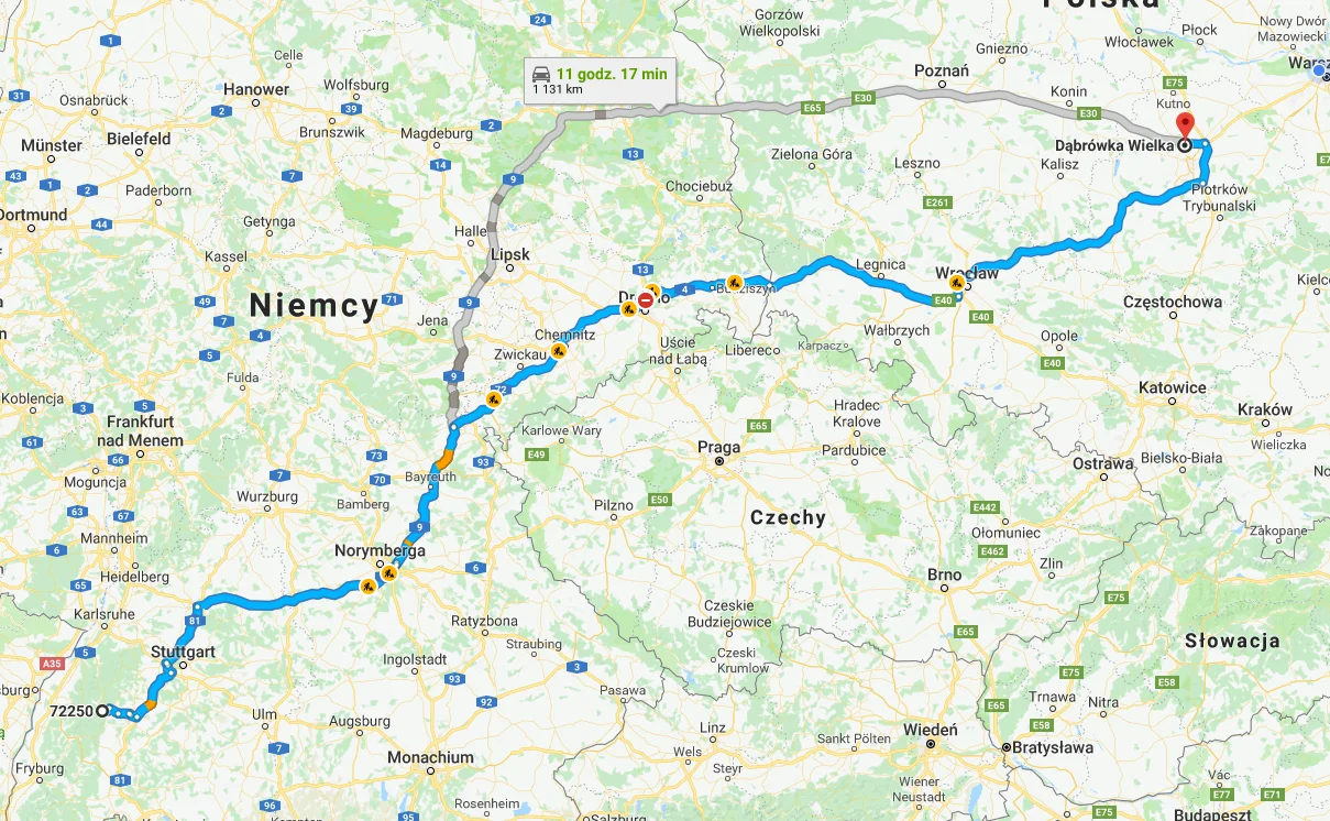 72250 Freudenstadt, Niemcy - 95-100 Dąbrówka Wielka, Polska