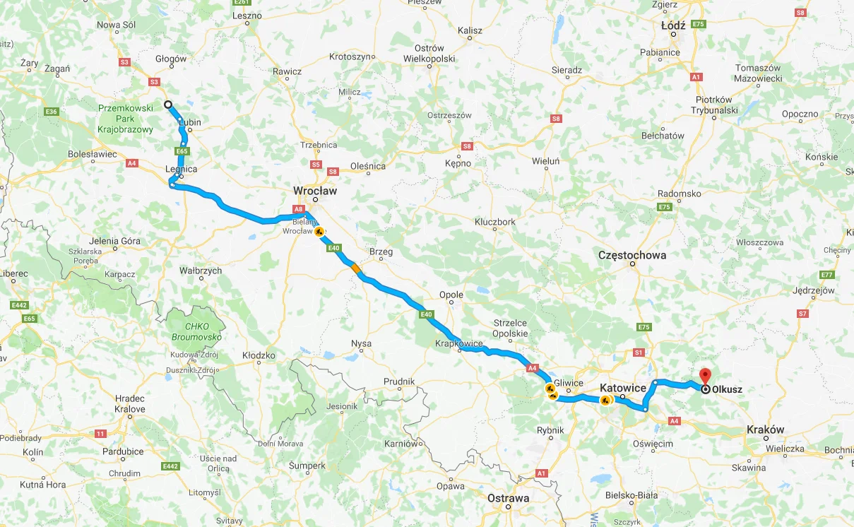 32-300 Olkusz, Polska - 59-100 Polkowice, Polska