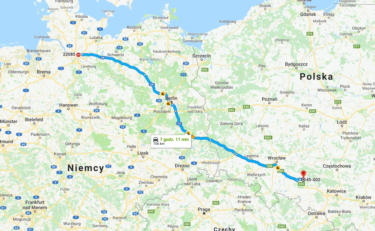 45-002 Opole, Polska - 22085 Hamburg, Niemcy