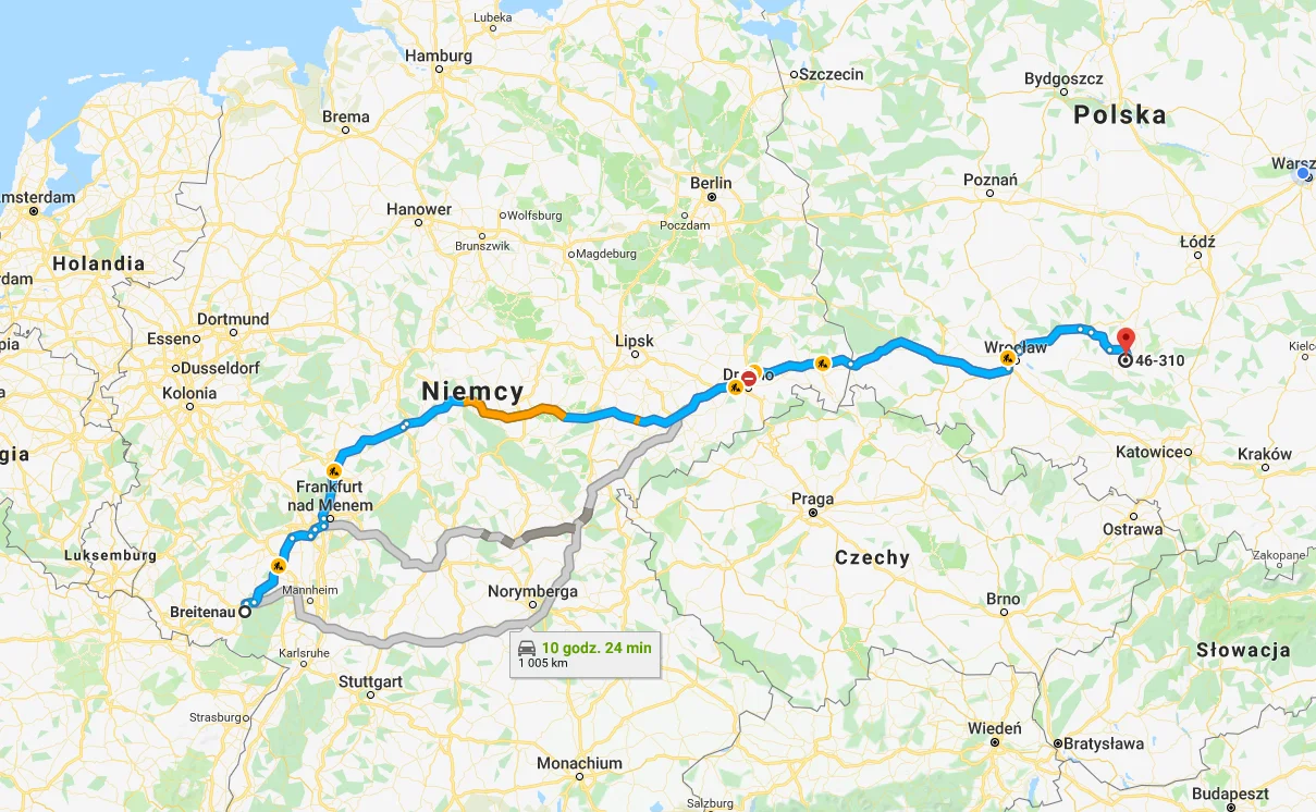 46-310 Gorzów Śląski, Polska - 67661 Breitenau, Niemcy