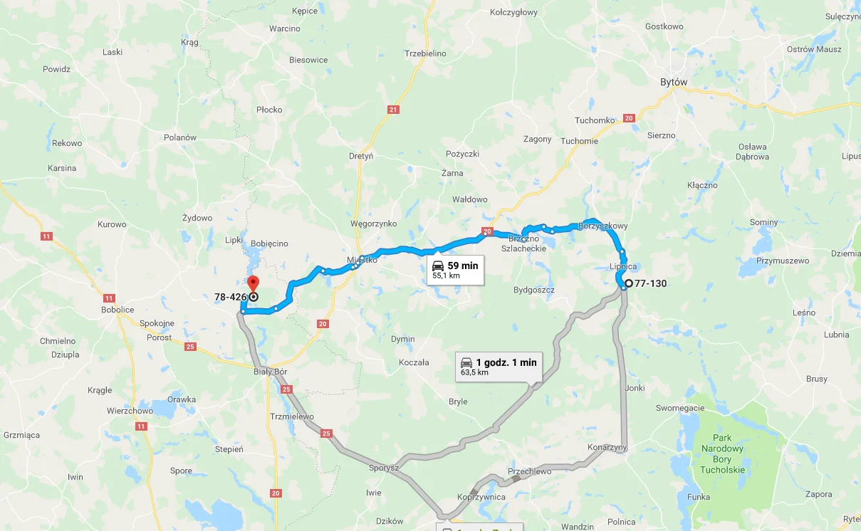 77-130 Lipnica, Polska - 78-426 Sępolno Wielkie, Polska